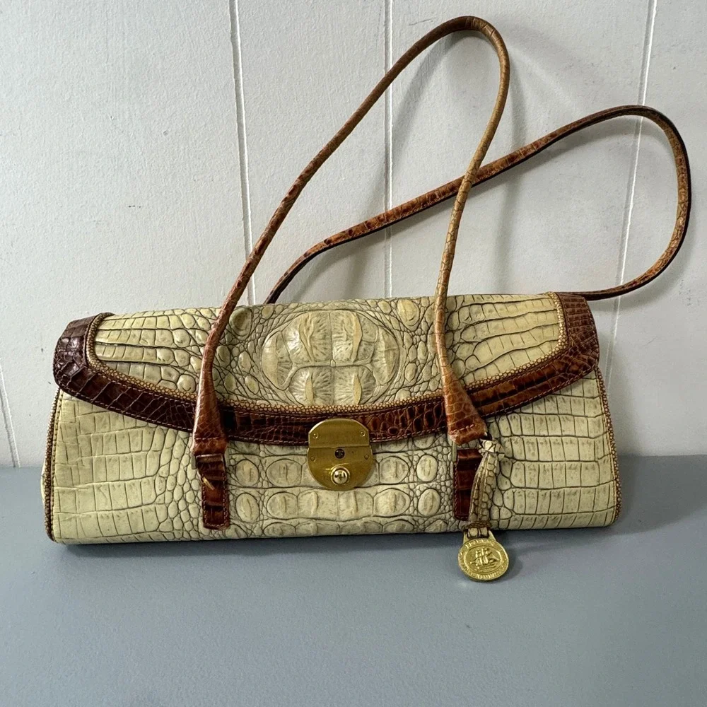 Brahmin Croc Embossed Leather Shoulder Bag Designer Purse Handbag - Picture 1 of 14